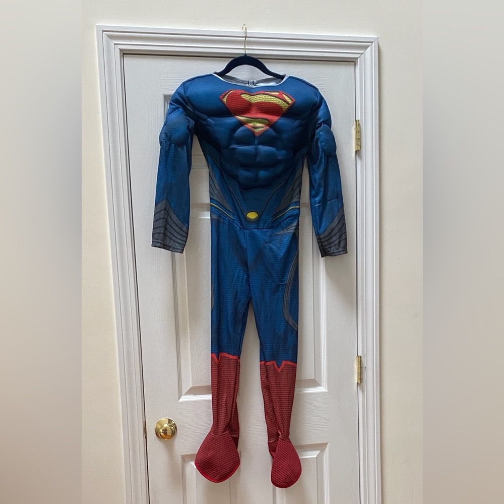 3/$39 - Superman Man Of Steel Muscle Bodysuit Costume, Attached Boots, Youth Med
